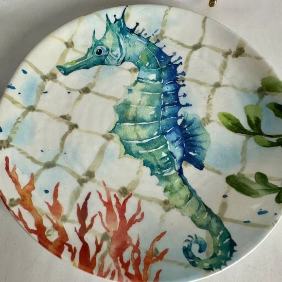Cynthia Rowley Melamine Salad Plates Sea Turtle Seahorse Coral Beach Theme Set - Picture 3 of 6